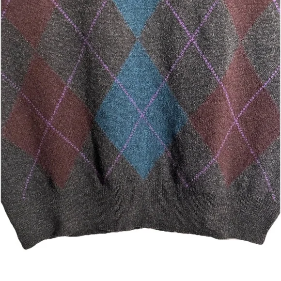 Vintage L.L. Bean V-Neck Argyle Sweater Vest Lambswool Made in Scotland Large - Picture 4 of 6